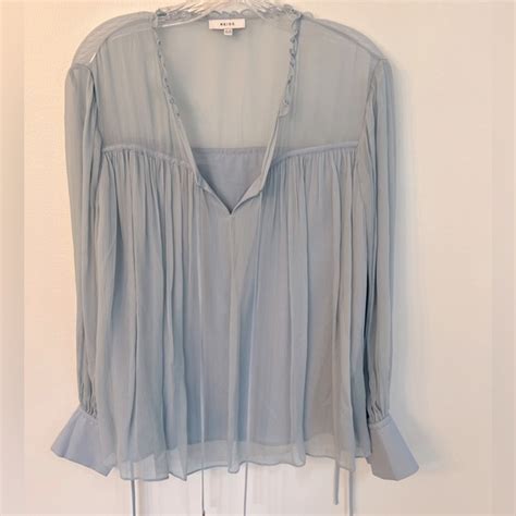 Reiss Tops Reiss Sheer Top Fully Lined Baby Blue Elegant Size 8