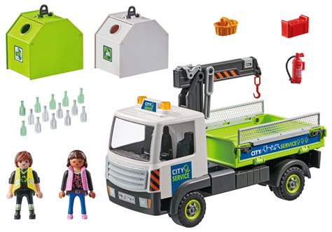 Playmobil City Action Pas Cher Camion Grue De Recyclage De Verre