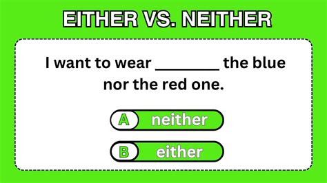 Either Vs Neither English Grammar Quiz Englishgrammar English Youtube