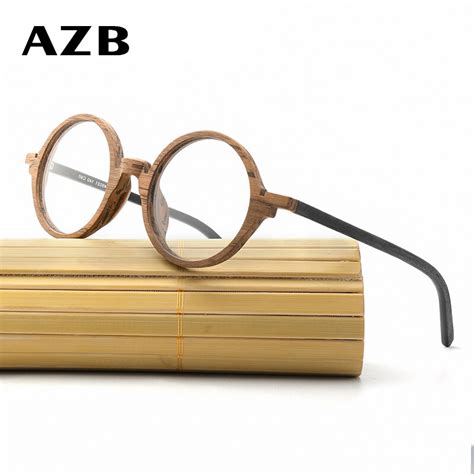 Azb Retro Wood Glasses Frame Round Optical Eyeglasses Frames Men Women Wooden Clear Lenses