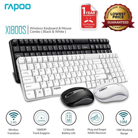 Rapoo X1800S 2 4Ghz Wireless Keyboard And Mouse Set 108 Keys 1000 DPI