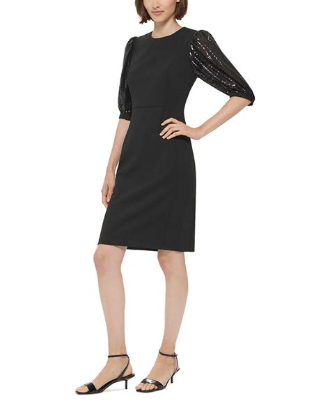 Calvin Klein Sequined Puff Sleeve Sheath Dress Macys