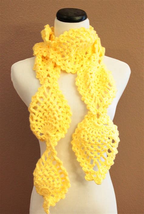 Crochet Scarf Chunky Lace Pineapple Motif Yellow On Luulla