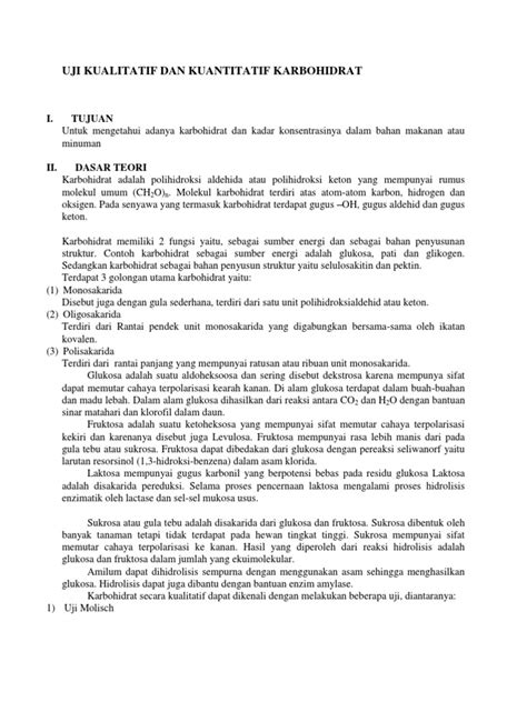 Uji Kualitatif Dan Kuantitatif Karbohidrat Pdf Pdf