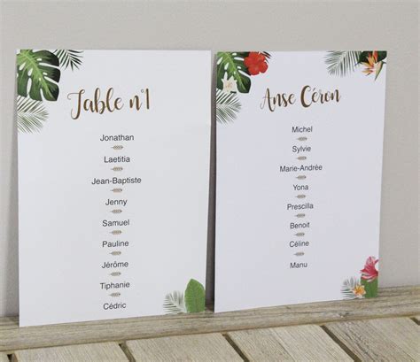 Plan De Table Tropical Mariage Papeterie Bul D Id Es