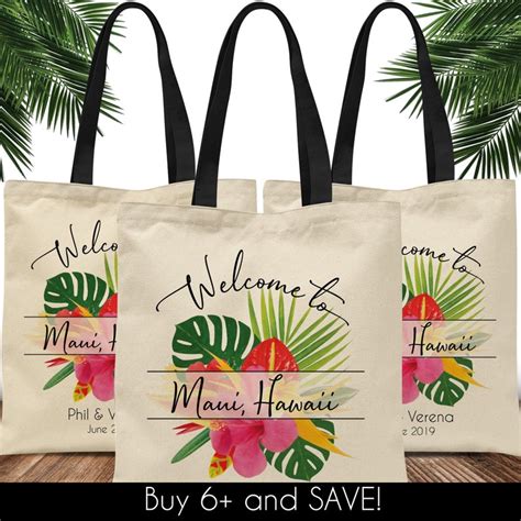 Beach Wedding Welcome Tote Bags Custom Personalized Hawaii Wedding