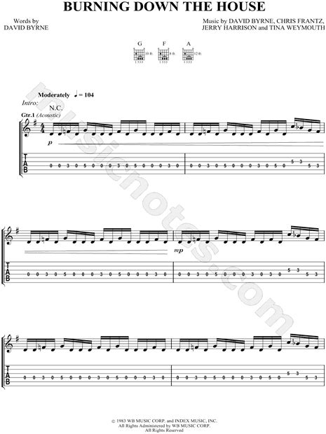 Talking Heads Burning Down The House Guitar Tab In G Major Download And Print Sku Mn0052960