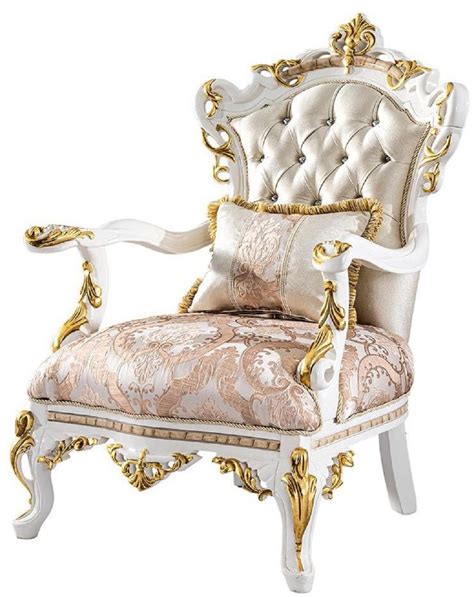 Casa Padrino Luxus Barock Sessel Gold Silber Braun Weiß Gold