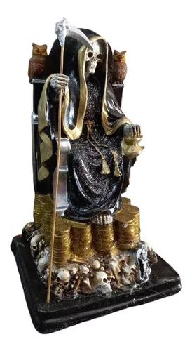 Santa Muerte Negra En Trono Millonario Riqueza Curada 30 Cm Meses