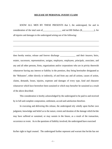 Waiver And Release Of Personal Injury Claim Doc Template PdfFiller