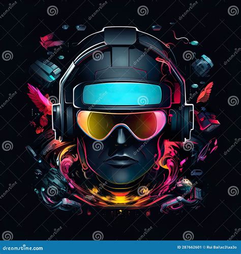 A Retro Synth Style Portrait Logo Of A Gamer Wearing A Virtual Reality