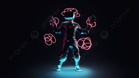 3d レンダリングで Vr メガネとジョイスティックを使用して表面上に浮かぶ仮想現実キャラクター 現実 バーチャルリアリティ 仮想世界