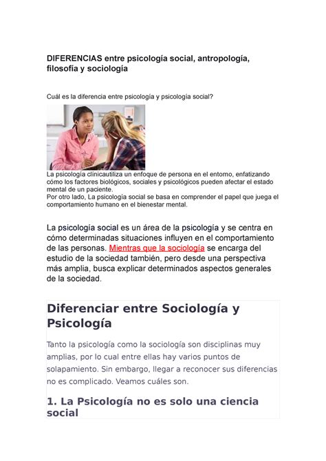 Diferencias Entre Psicología Social Y Antroplogi Filosofía Y Socilogía