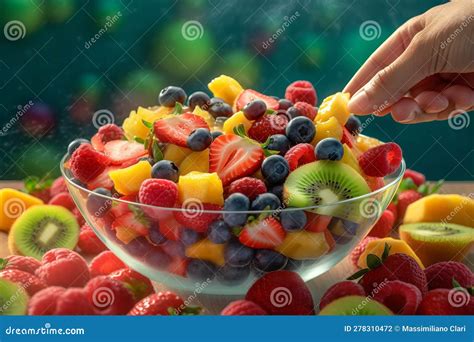 An Image Featuring A Hand Reaching Into A Bowl Of Fruit Salad With