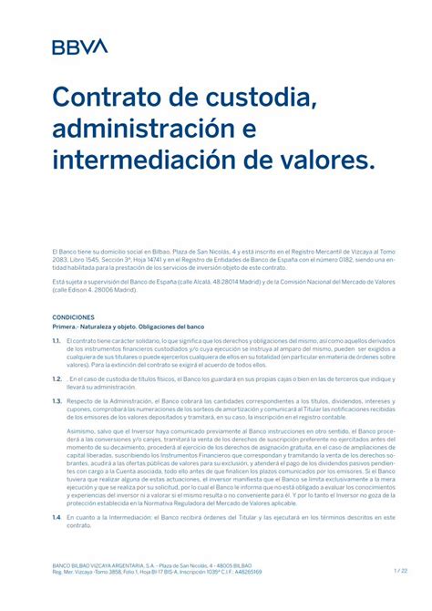 Pdf Contrato De Custodia Yo Administración De Valores · En El Caso De Custodia De Títulos