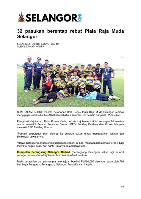 Pasukan Berentap Rebut Piala Raja Muda Selangor