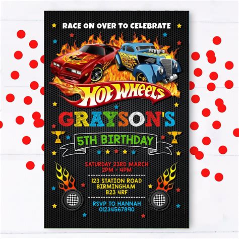 Personalised Hot Wheels Party Invitations Hotwheels Cars Birthday Invites Ebay Hot Wheels