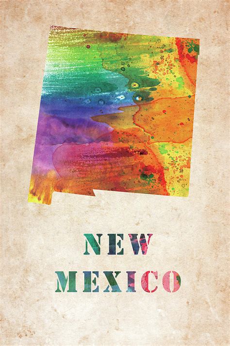 New Mexico Colorful Watercolor Map Digital Art By Mihaela Pater Fine