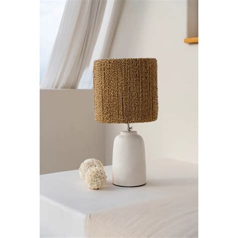 Tischlampe Aus Gras Und Terrakotta Weiss Natur Chalki Maisons Du Monde