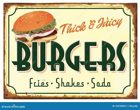 Old Fashioned Burgers And Fries Sign Tin Retro Stock Image Image Of