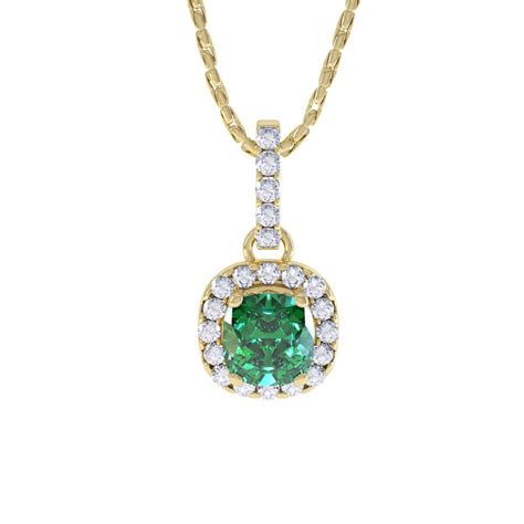 Princess 1ct Emerald And Diamond Halo 18ct Yellow Gold Pendant Jian