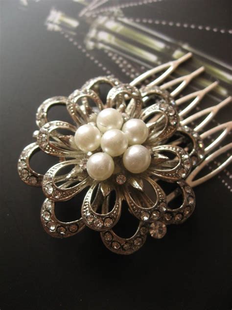 Pretty Pearls Flower Rhinestones Crystals Wedding Bridal Hair Comb