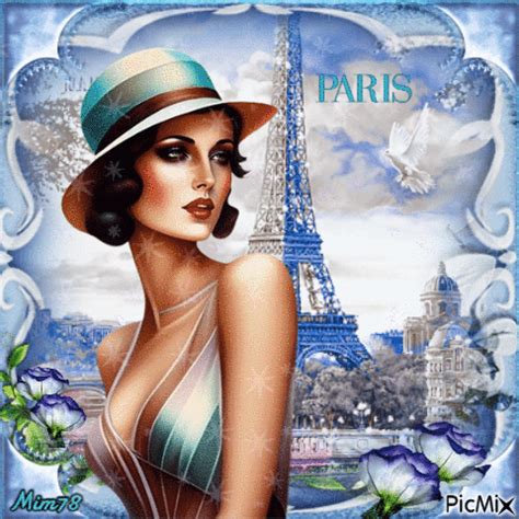 Femme Vintage Paris Fond Bleu Animado Gratis Picmix