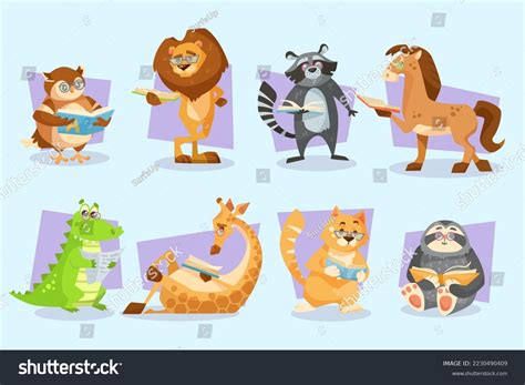 Cute Animals Reading Books Vector Illustration Stock Vector (Royalty ...