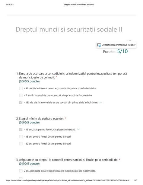 Dreptul Muncii Si Securitatii Sociale Ii Raspunsuri Simulare Puncte