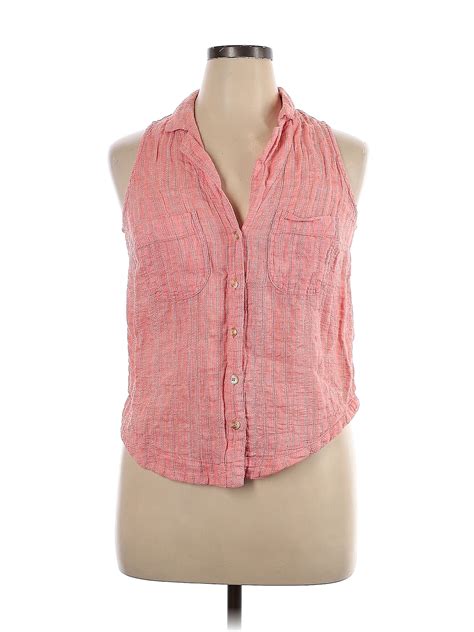 Maeve By Anthropologie Checkered Gingham Pink Sleeveless Button Down