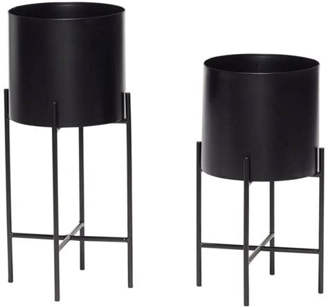 Set de 2 cache pots sur pieds noirs en métal Hübsch