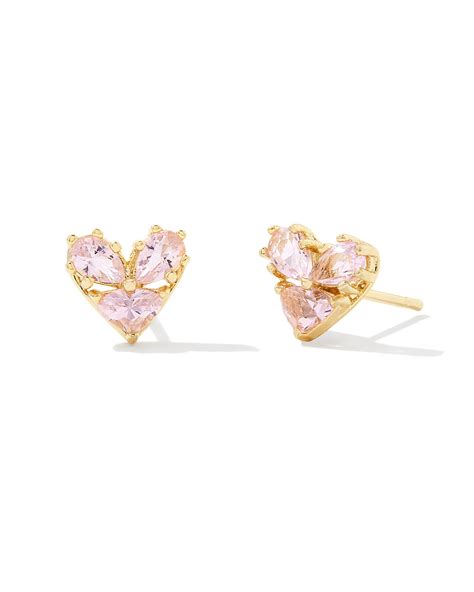 Katy Gold Heart Stud Earrings In Pink Glass Kendra Scott