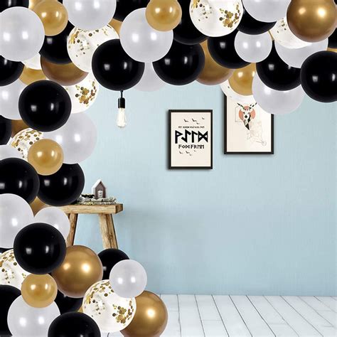 120pcs Black Golden Balloon Garland Kit With Confetti White Golden B