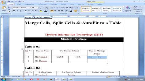 Merge Cells In Word Split Cells In Word Autofit Word Autofit A Table In Word 2013 Youtube