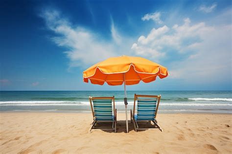 Premium Photo | Beach Chairs and Umbrella on a Beautiful Beach