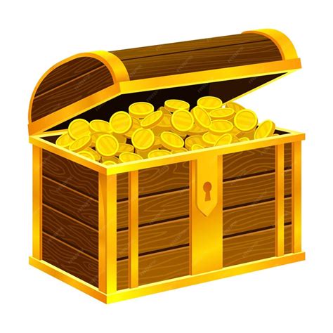 Premium Vector | Open wooden chest full with gold coins vector illustration