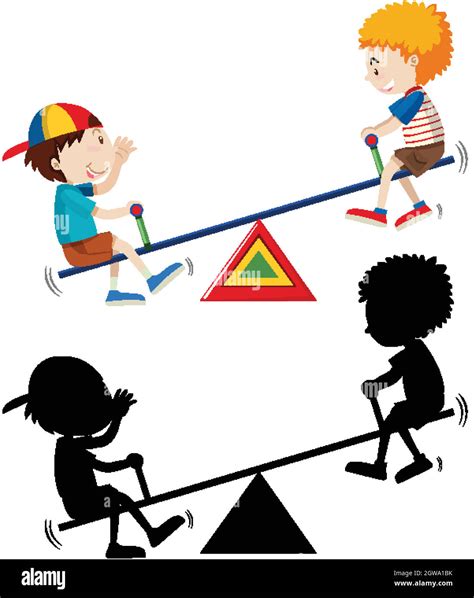 Two Kids Playing Seesaw With Its Silhouette Stock Vector Image And Art