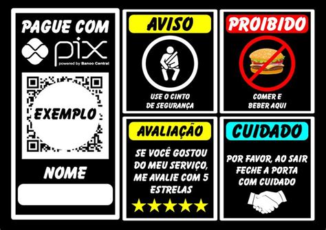 Plaquinha De Aviso Para Uber Pagamento Pix E Orienta Es Png Placas