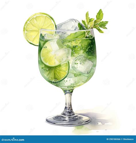 Realistic Watercolor Sketch Of Gin And Tonic Cup On Glass Stock Illustration Illustration Of