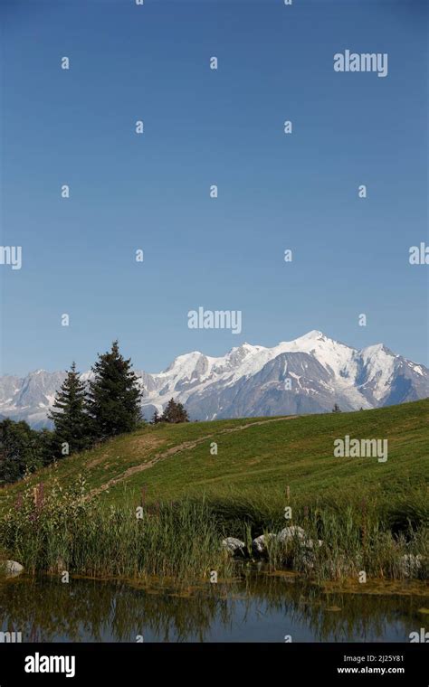 Lake And Mont Blanc Massif In The French Alps Stock Photo Alamy