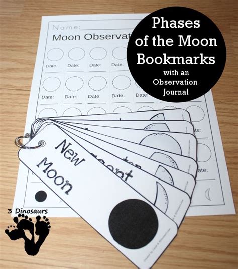 Phases Of The Moon Bookmarks With Journal 3 Dinosaurs Kid Science