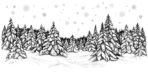 Vector Illustration Of Snowy Firs Winter Forest Covered With The Snow