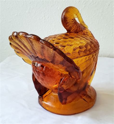 Vintage Le Smith 7 Amber Glass Turkey Candy Dish Orange Thanksgiving Ebay