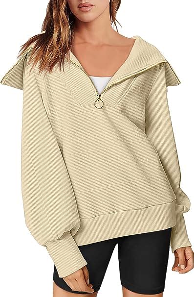 Anrabess Womens 2023 Fall Fashion Oversized Quarter Zip Pullover