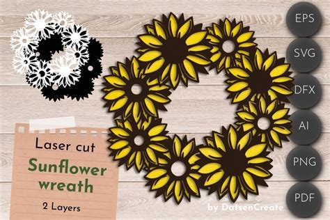 Sunflowers Wreath Sign Layered Door Hanger Svg Laser Cut