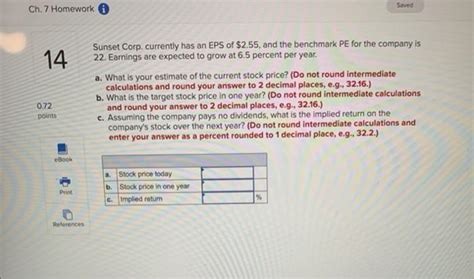 Solved Saved Ch 7 Homework 14 Sunset Corp Currently Has An Chegg