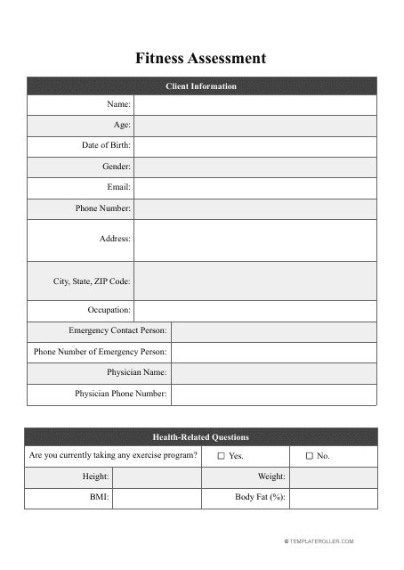 Fitness Assessment Template Fill Out Sign Online And Download Pdf