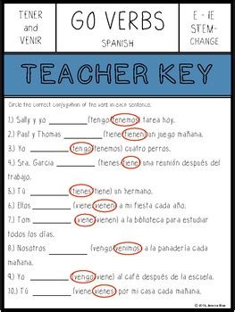 Spanish Verbs Present Tense Go Verbs Tener And Venir TPT