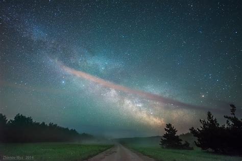 Trees Landscape Night Galaxy Sky Stars Milky Way Atmosphere