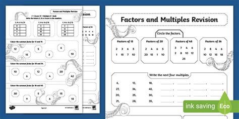 Multiples And Factors Worksheets